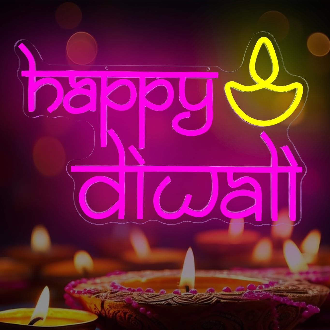 Home Bar Signs - Świecący neonowy znak Happy Diwali, zasilany
