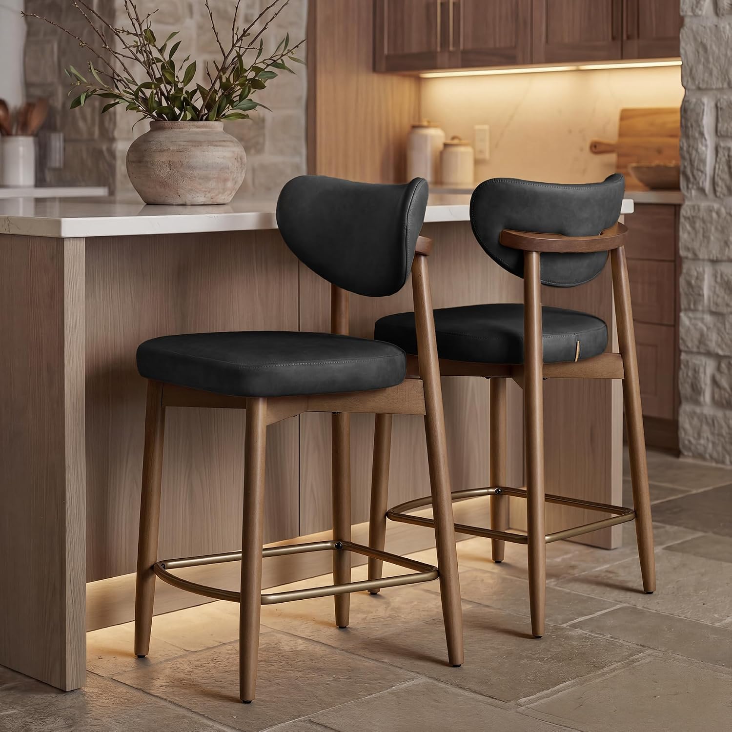 Home Bar Seating - Zestaw 2 drewnianych stołków barowych w