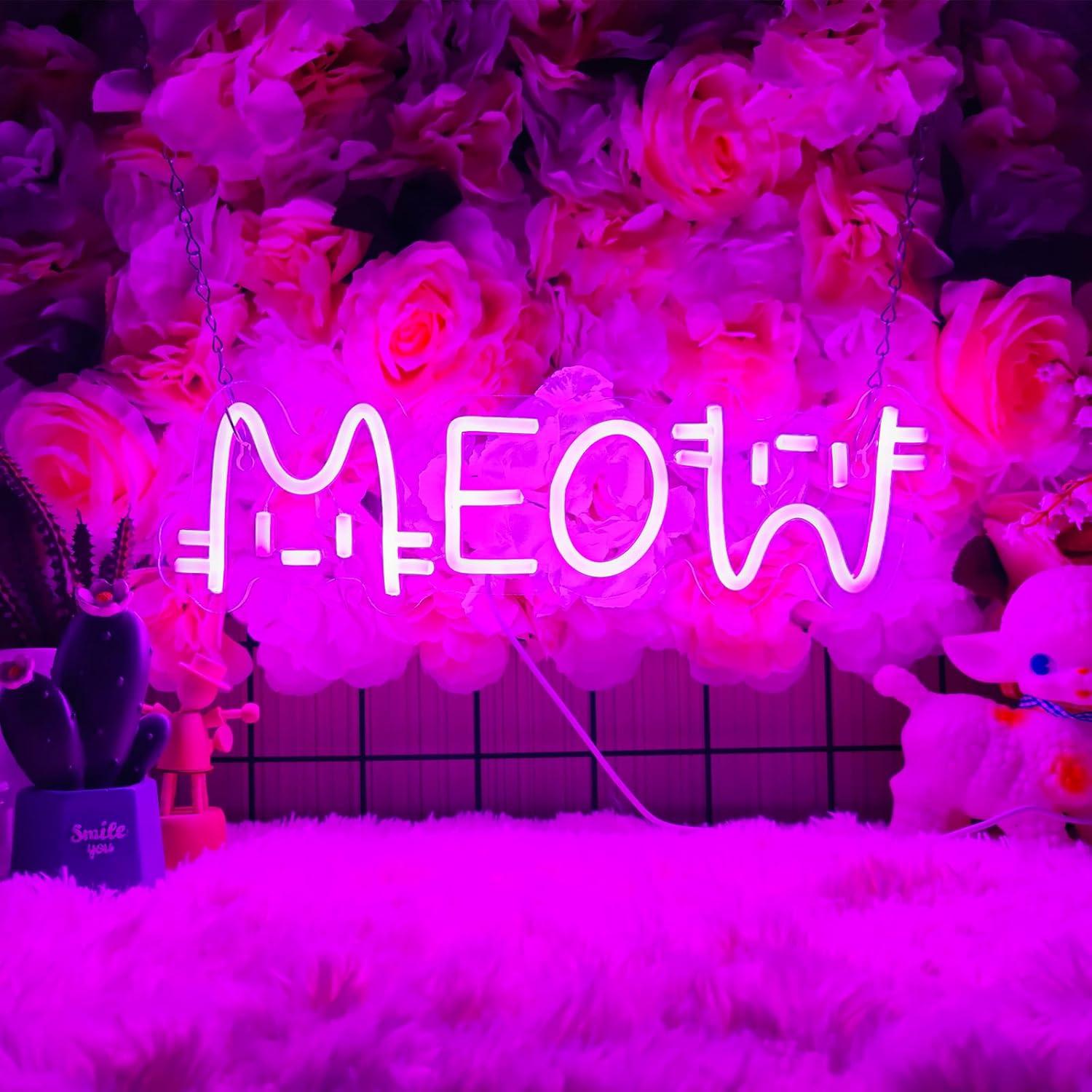 Home Bar Cafe - Neonowy Znak Meow Kot, Zasilany przez
