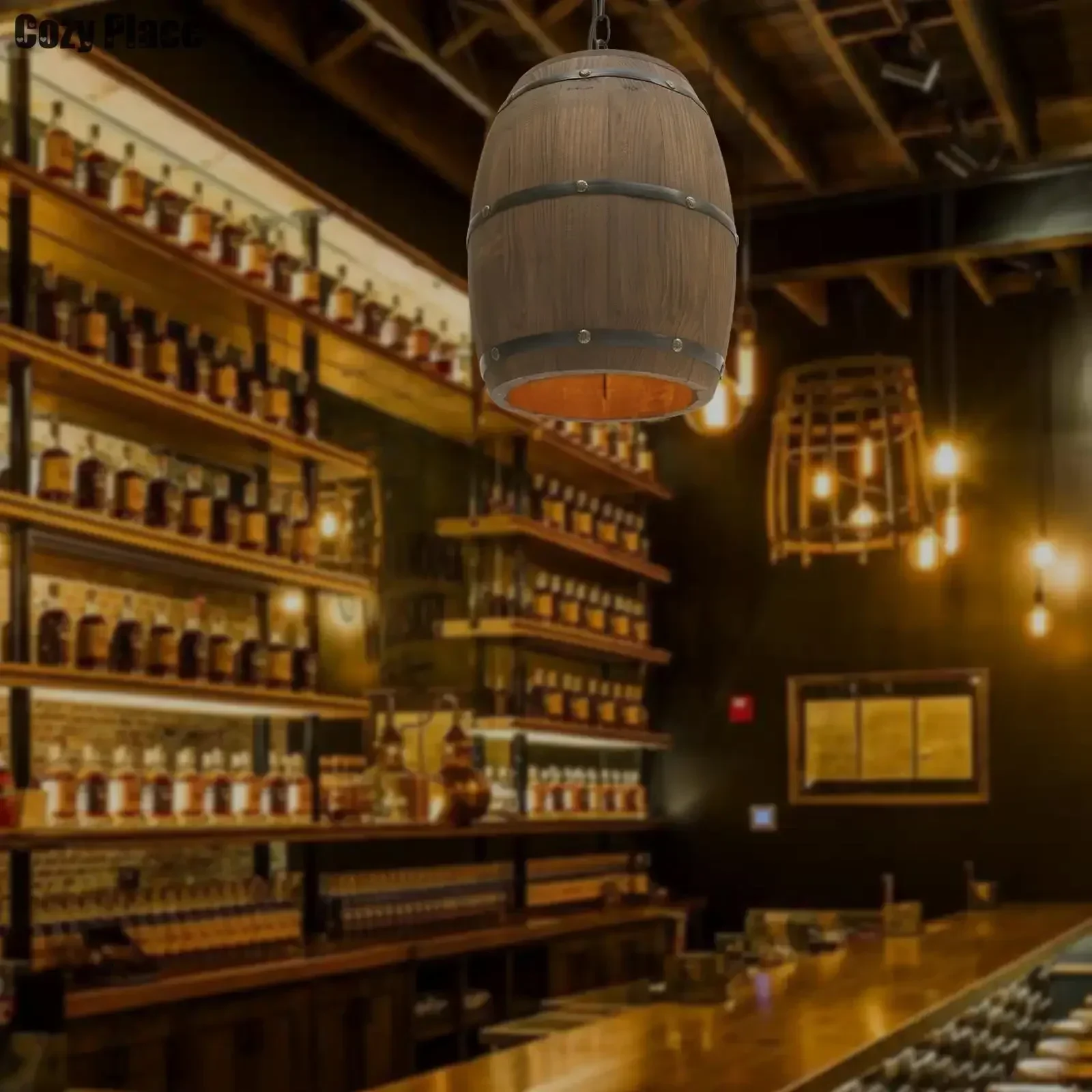 Home Bar Cafe - Rustykalna Lampa Vintage Żyrandol Drewniana Lampa